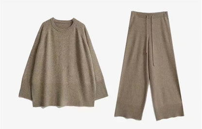 Damen Strickensemble Rundhalsausschnitt Weites Bein Eveloria