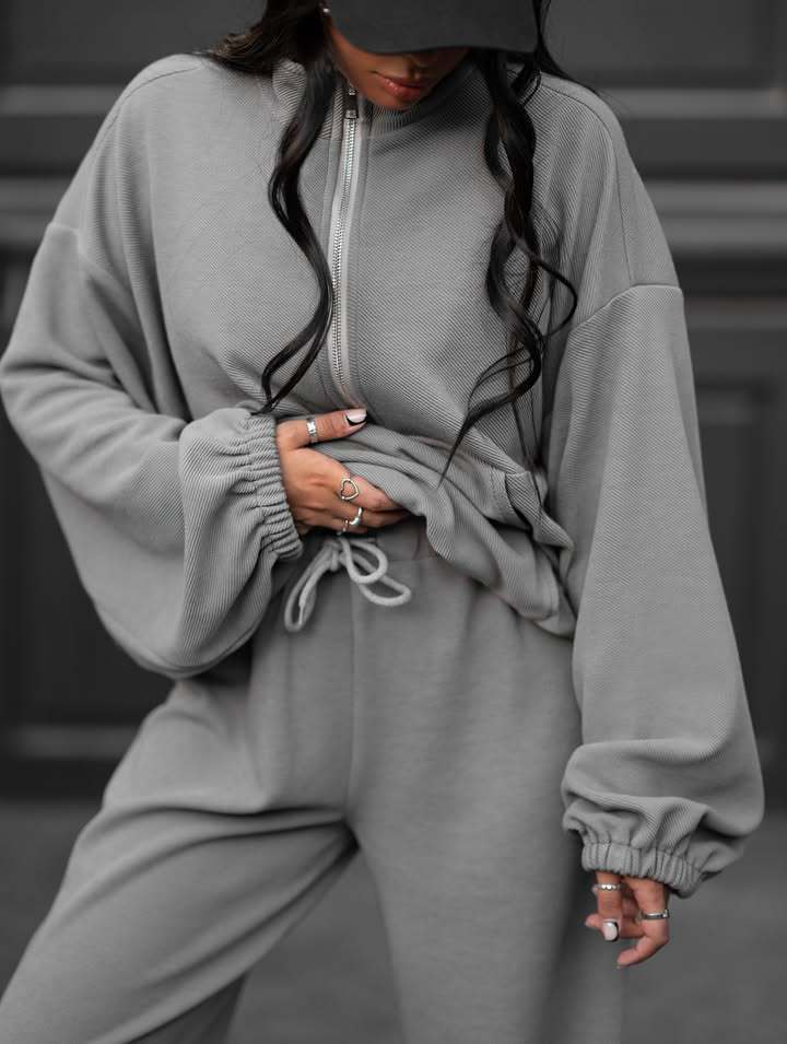 Damen Sweat-Anzug Elastisch Hochkragen Eveloria