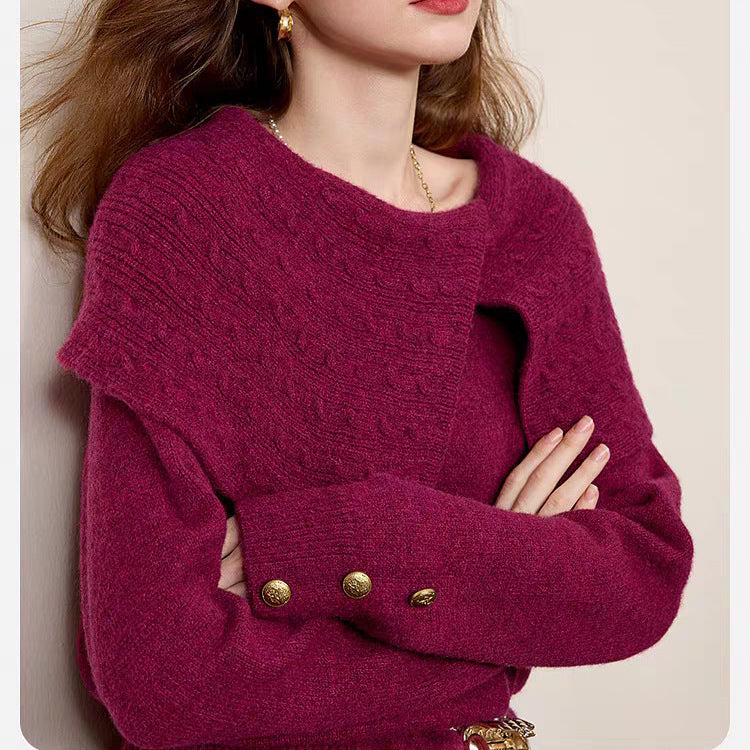 Damen Pullover Waldgrün Strukturiertem Kragen Eveloria