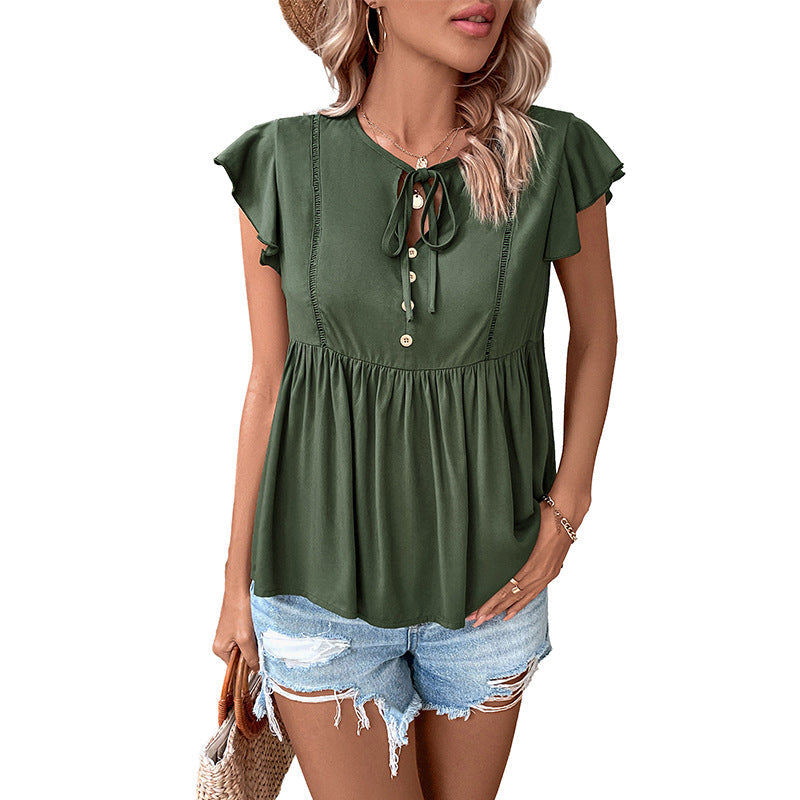 Damen Bluse Rüschendetails Knopfverschluss Eveloria