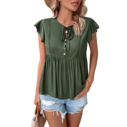 Damen Bluse Rüschendetails Knopfverschluss Eveloria
