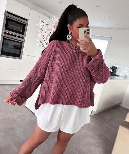 Damen Pullover Strukturiertes Gewebe Weit Schnitt Beige Eveloria