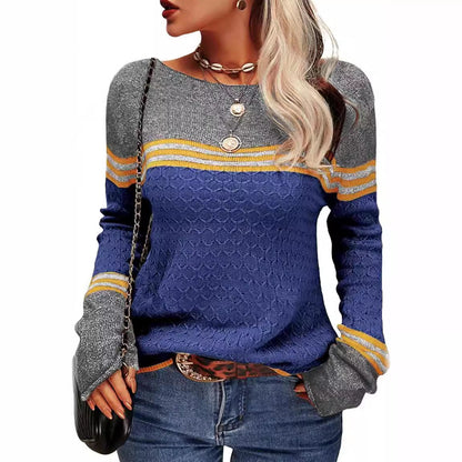 Damen Strickpullover Kontrastfarben Einzigartige Textur Grau