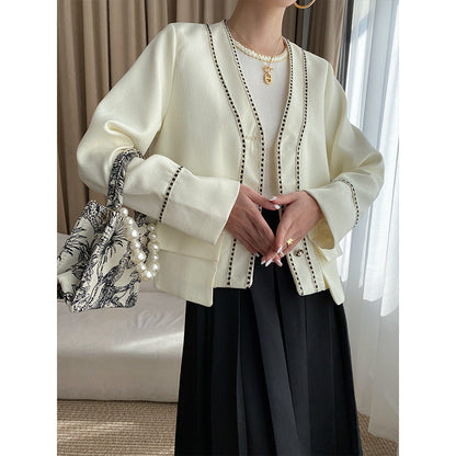 Damen Cardigan mit Kontrastdetails und feiner Struktur Eveloria - Eveloria