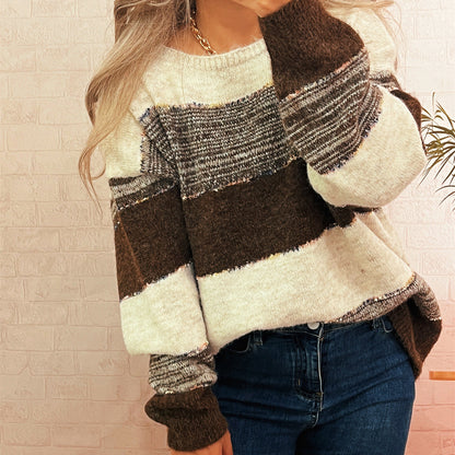 Damen Oversized-Pullover Streifenmuster Lässig Grau
