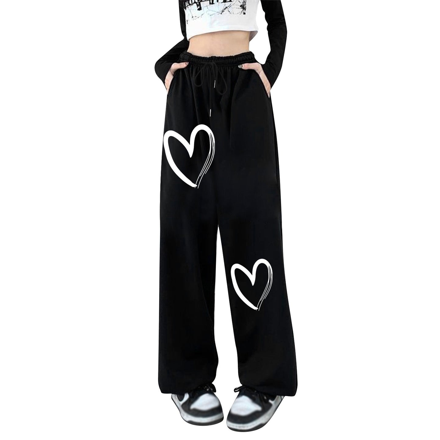 Damen Sweatpants Bequem Herzdruck Eveloria