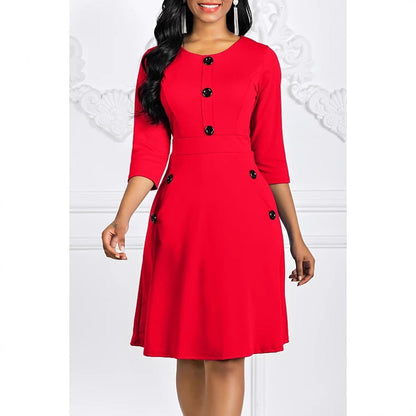 Eveloria Damen Kleid Knieumspielend 3/4-Ärmel Schmuckknöpfe