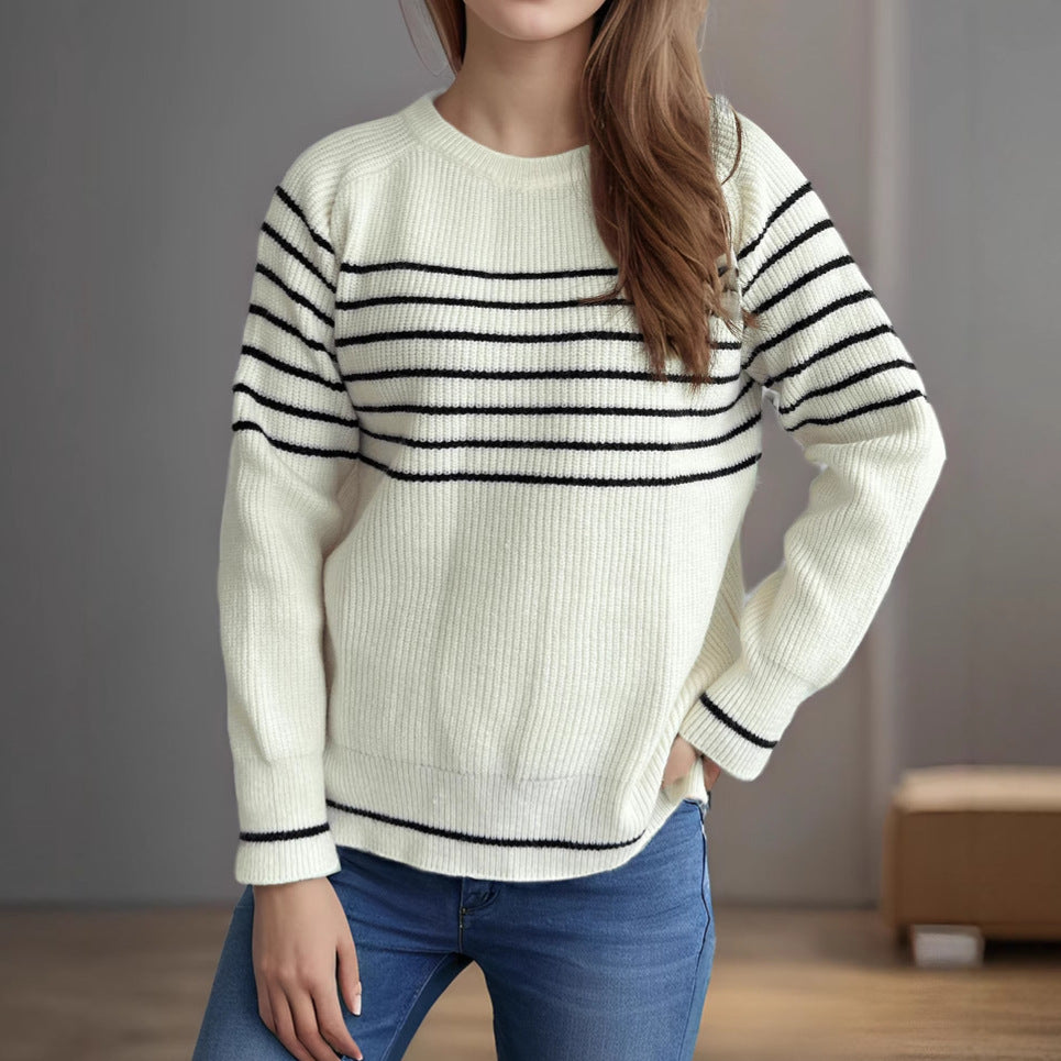 Damen Pullover Maritimes Streifenmuster Weich Eveloria