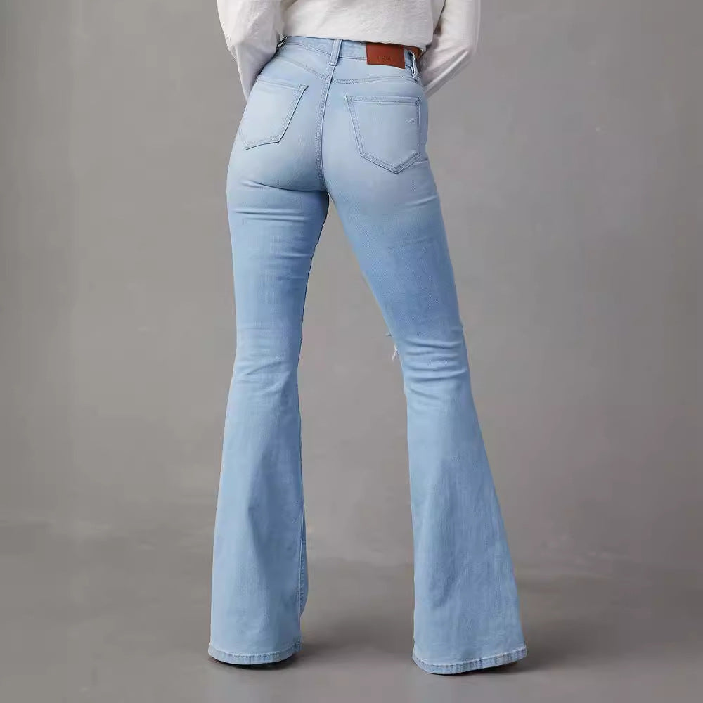 Damen Flared Jeans Destroyed Effekt Blau Eveloria