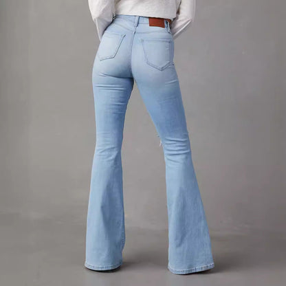 Damen Flared Jeans Destroyed Effekt Blau Eveloria