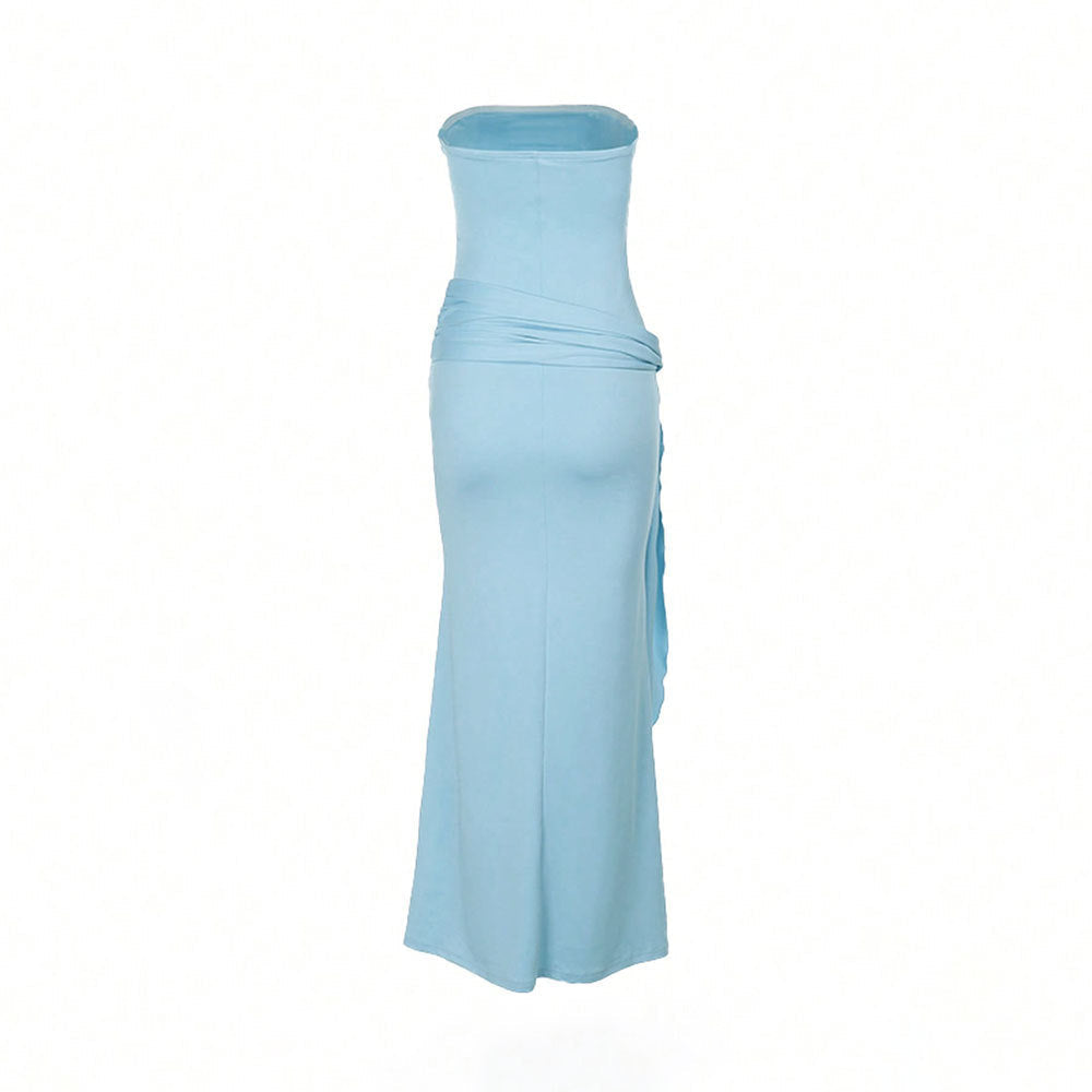 Damen Maxi-Kleid Schulterfrei Seidenlook