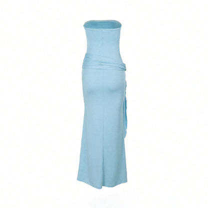 Damen Maxi-Kleid Schulterfrei Seidenlook