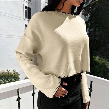 Damen Kurzpullover Strukturiert Lässig Eveloria