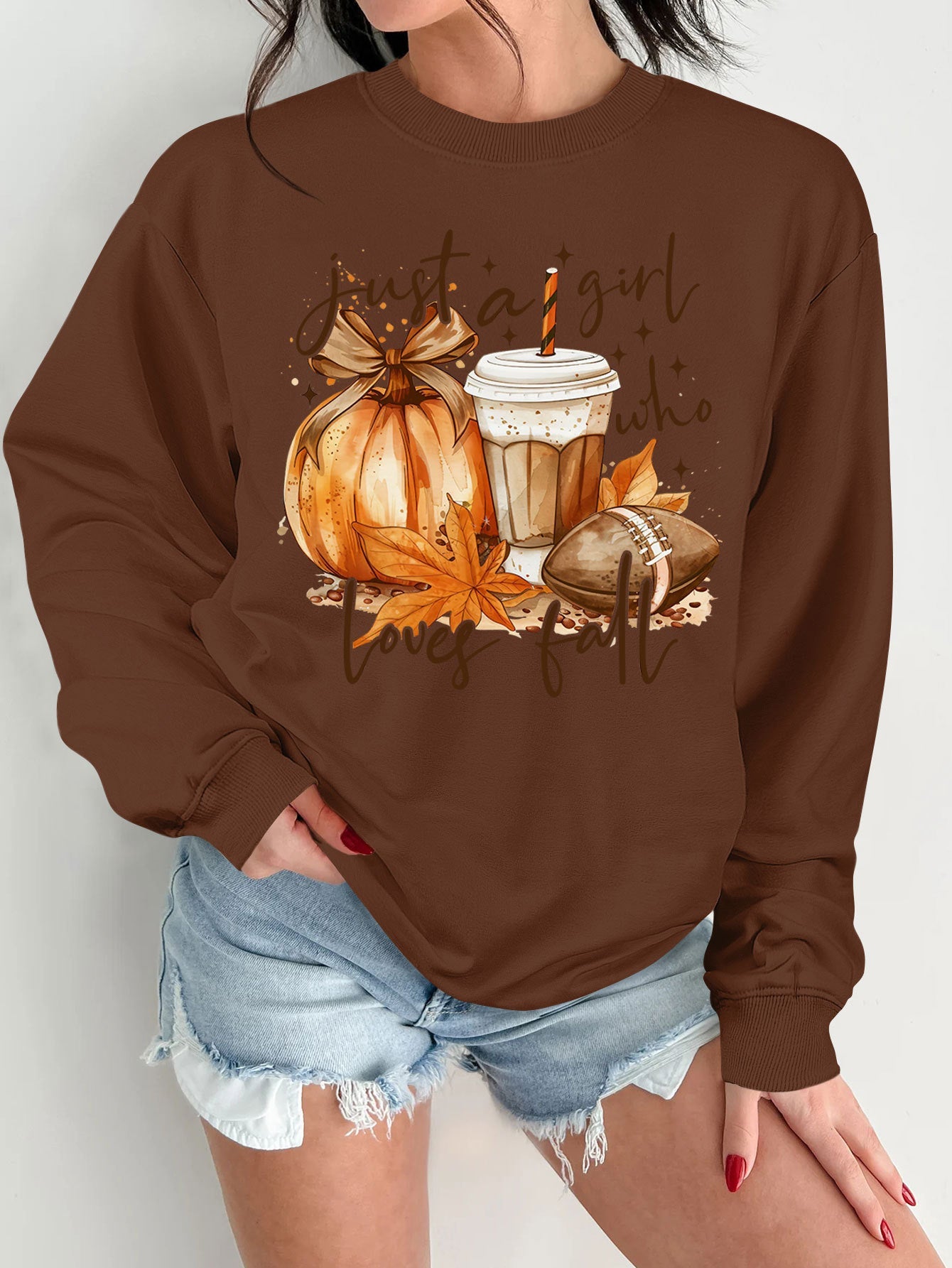 Damen Sweatshirt Herbstmotiv Baumwolle Inspirierender Druck Beige