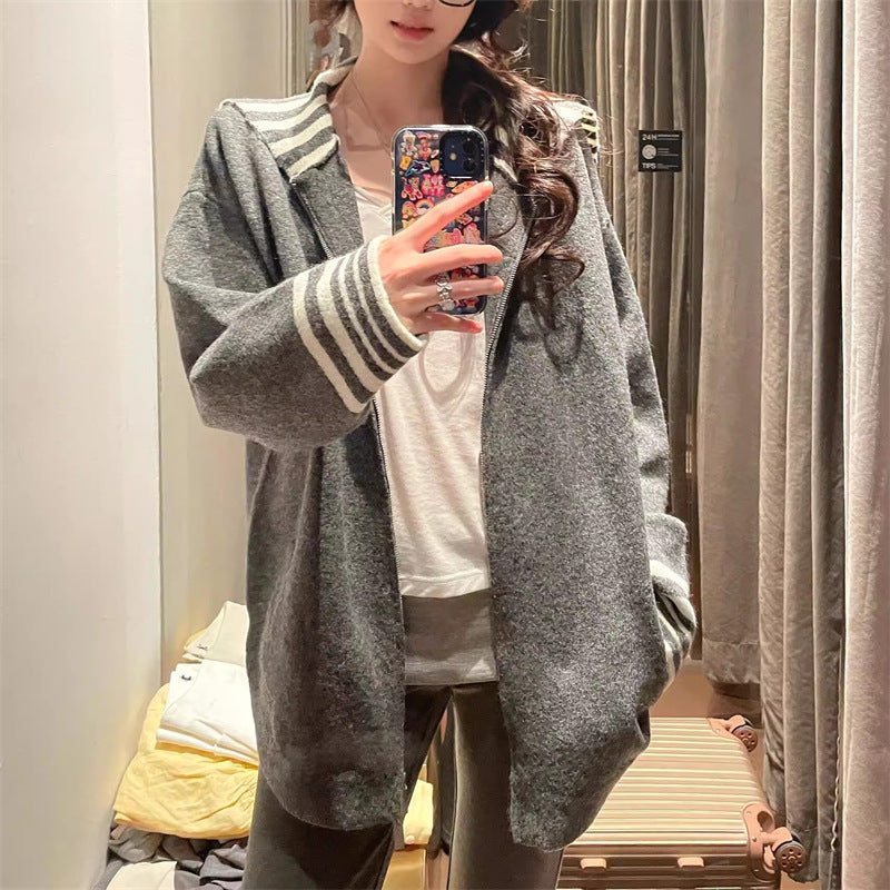 Damen Cardigan mit gestreiften Ärmeln Casual Modell Schwarz - Eveloria