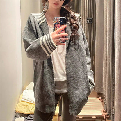 Damen Cardigan mit gestreiften Ärmeln Casual Modell Schwarz - Eveloria