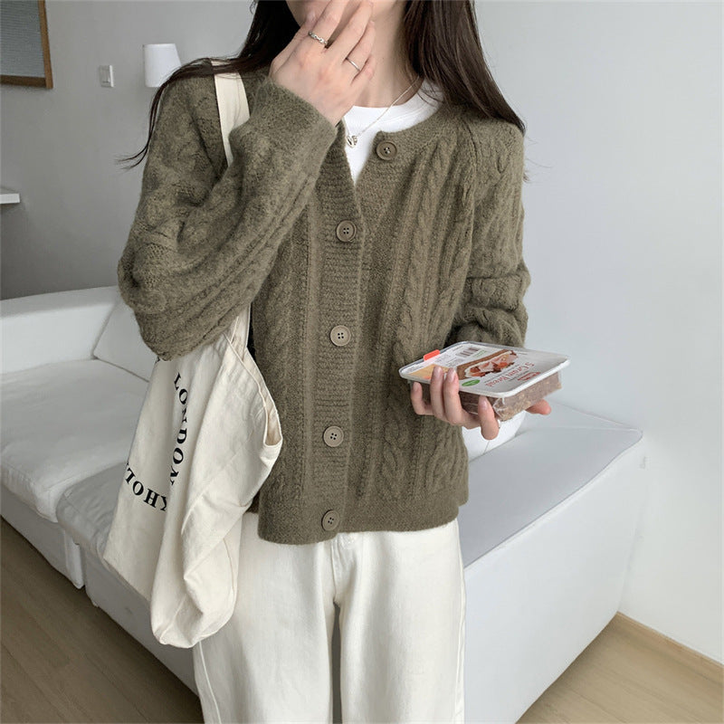 Damen Grobstrickjacke Zopfmuster Breite Ärmel Eveloria