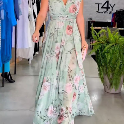 Damen Maxikleid Fließender Schnitt Rüschen Elegant