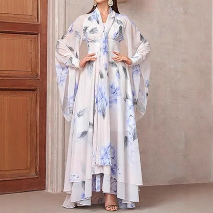 Damen Maxikleid Florales Design Volants Elegantes Langkleid