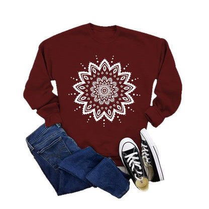 Damen Sweatshirt Mandala-Design Lässig Grau Eveloria