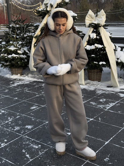 Damen Fleecejacke Oversized Reißverschluss Lässig Grau Eveloria