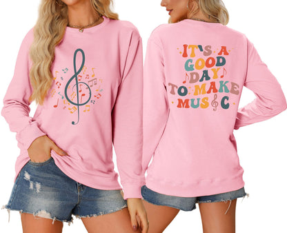 Damen Sweatshirt Musikalisches Motiv Kreativer Schriftzug Grau