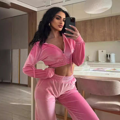 Damen Fleece-Loungewear-Set Hochbund Reißverschluss Eveloria