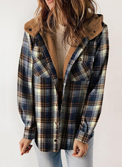 Damen Flanelljacke Gefütterte Kapuze Eveloria