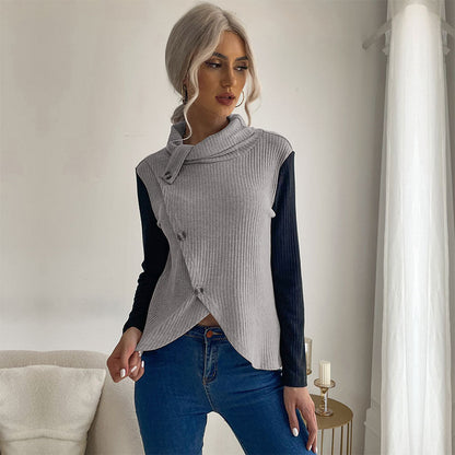 Damen Strickpullover Asymmetrisch Dekorativer Kragen