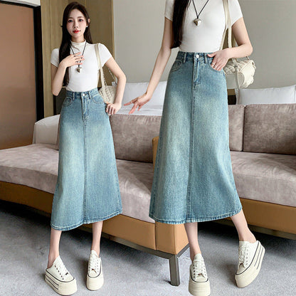 Damen Maxi-Rock Denim mit Schlitz Eveloria