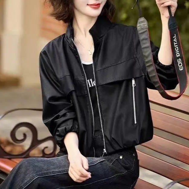 Damen Lederjacke Edel Leder Hochkragen Schwarz Eveloria - Eveloria