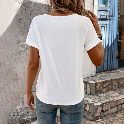 Damen T-Shirt V-Ausschnitt Cut-Out-Details Weiße und Pastellfarben