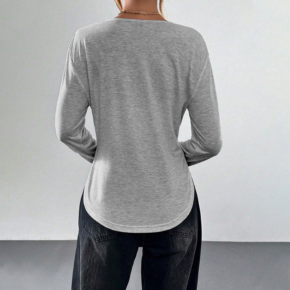 Damen Longsleeve T-Shirt V-Ausschnitt Lässig Eveloria