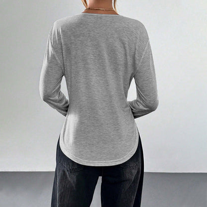 Damen Longsleeve T-Shirt V-Ausschnitt Lässig Eveloria