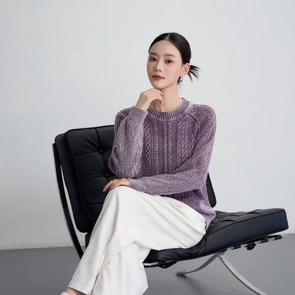 Damen Pullover Strukturiertes Zopf-Design Rundhals Schwarz Eveloria - Eveloria