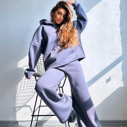 Damen Kapuzenpullover Set mit weiter Hose aus Baumwolle