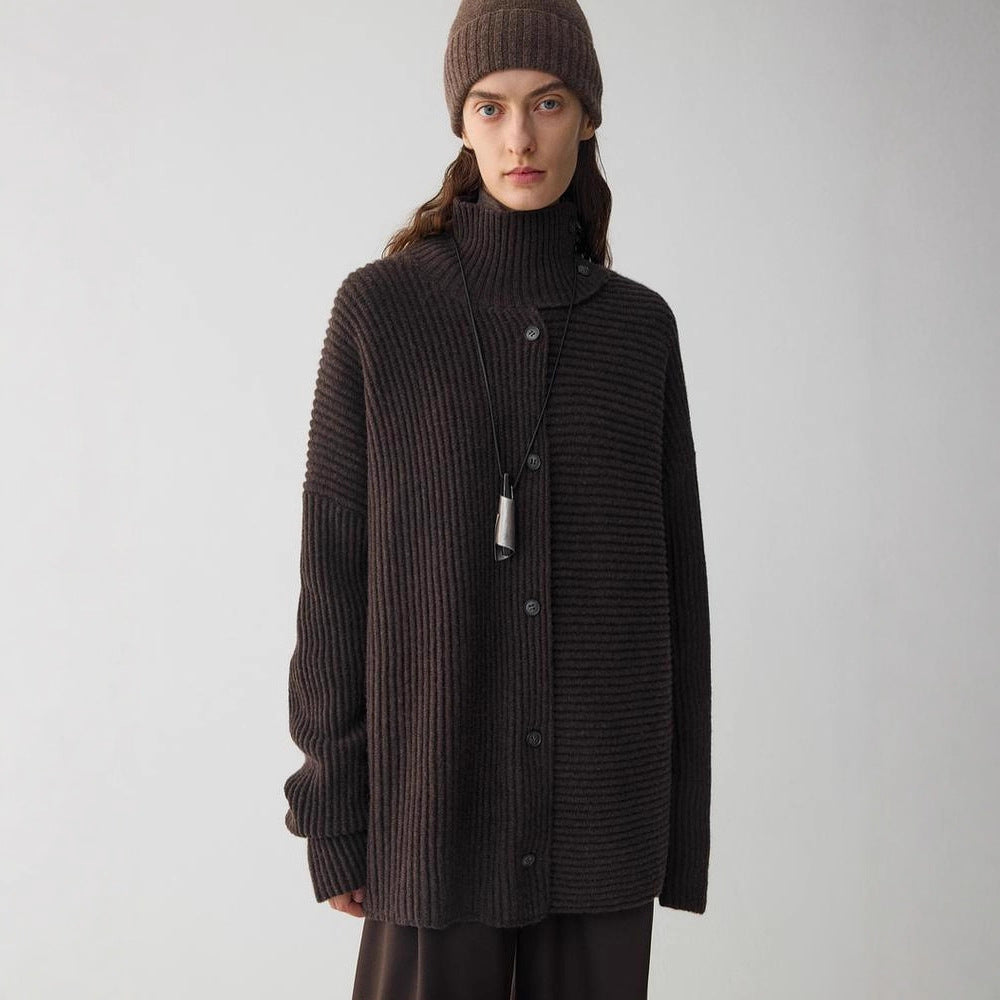 Damen Strickjacke Relaxed mit hohem Kragen und Knöpfen - Eveloria