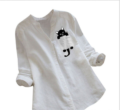 Damen Bluse mit Katzenmotiv Lustig Grün Eveloria