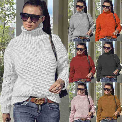 Damen Grobstrickpullover Hochkragen Strukturmaschen Optik Eveloria - Eveloria