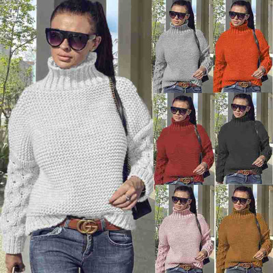 Damen Grobstrickpullover Hochkragen Strukturmaschen Optik Eveloria - Eveloria