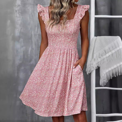 Damen Sommerkleid Rüschenärmel Schlitz Eveloria