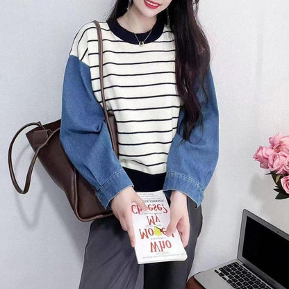 Damen Sweater mit Denim-Ärmeln Blau Eveloria - Eveloria