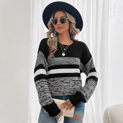 Damen Pullover Weit Gestreift Eveloria