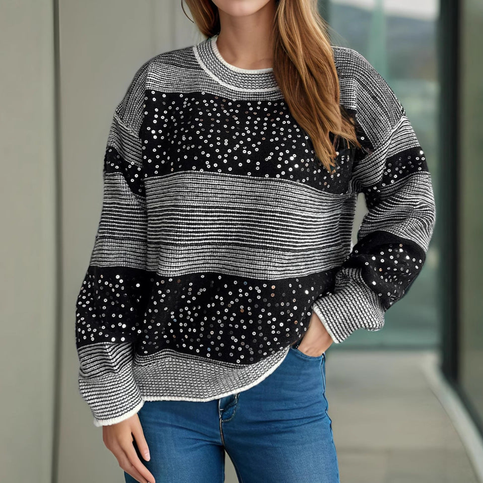 Damen Sweatshirt Glitzer Pailletten Applikationen