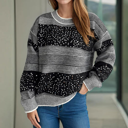 Damen Sweatshirt Glitzer Pailletten Applikationen
