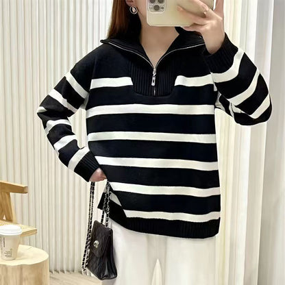 Damen Strickpullover Hochkragen Reißverschluss Grau Eveloria