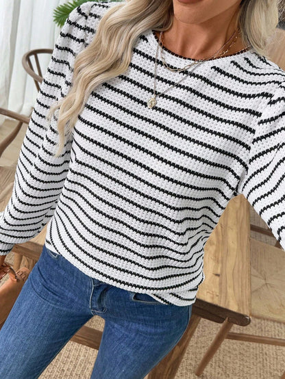 Damen Strickpullover Streifenmuster Luftiger Look Eveloria