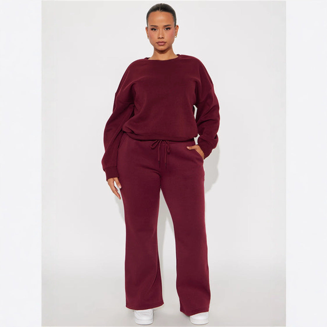 Damen Cropped Sweatshirt Überschnittene Schultern Breiter Saum Grau
