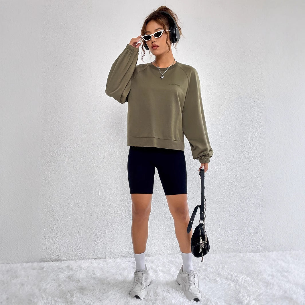 Damen Raglan Sweatshirt Elastisch Minimalistisch Grau Eveloria