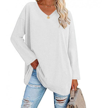 Damen Sweatshirt V-Ausschnitt Langärmlig Asymmetrisch Grau Eveloria